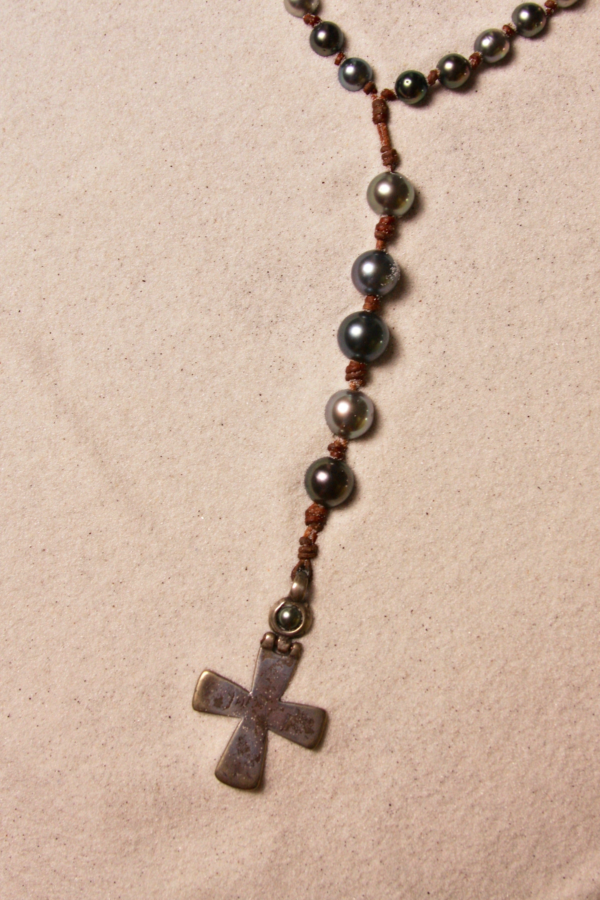 Black Tahitian Rosary With Cross