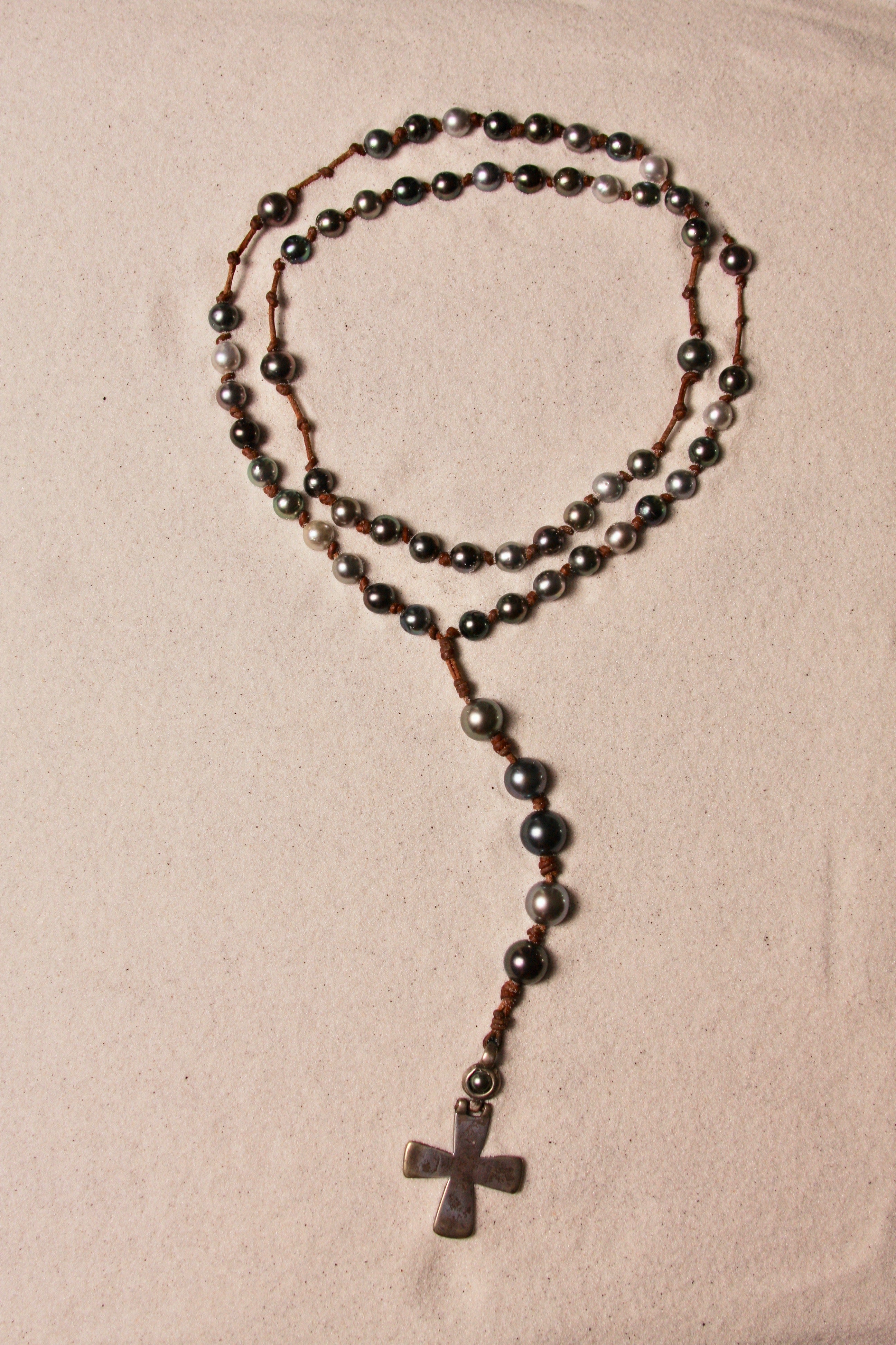 Black Tahitian Rosary With Cross
