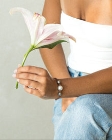 Black Tahitian & White South Sea Daisy Bracelet