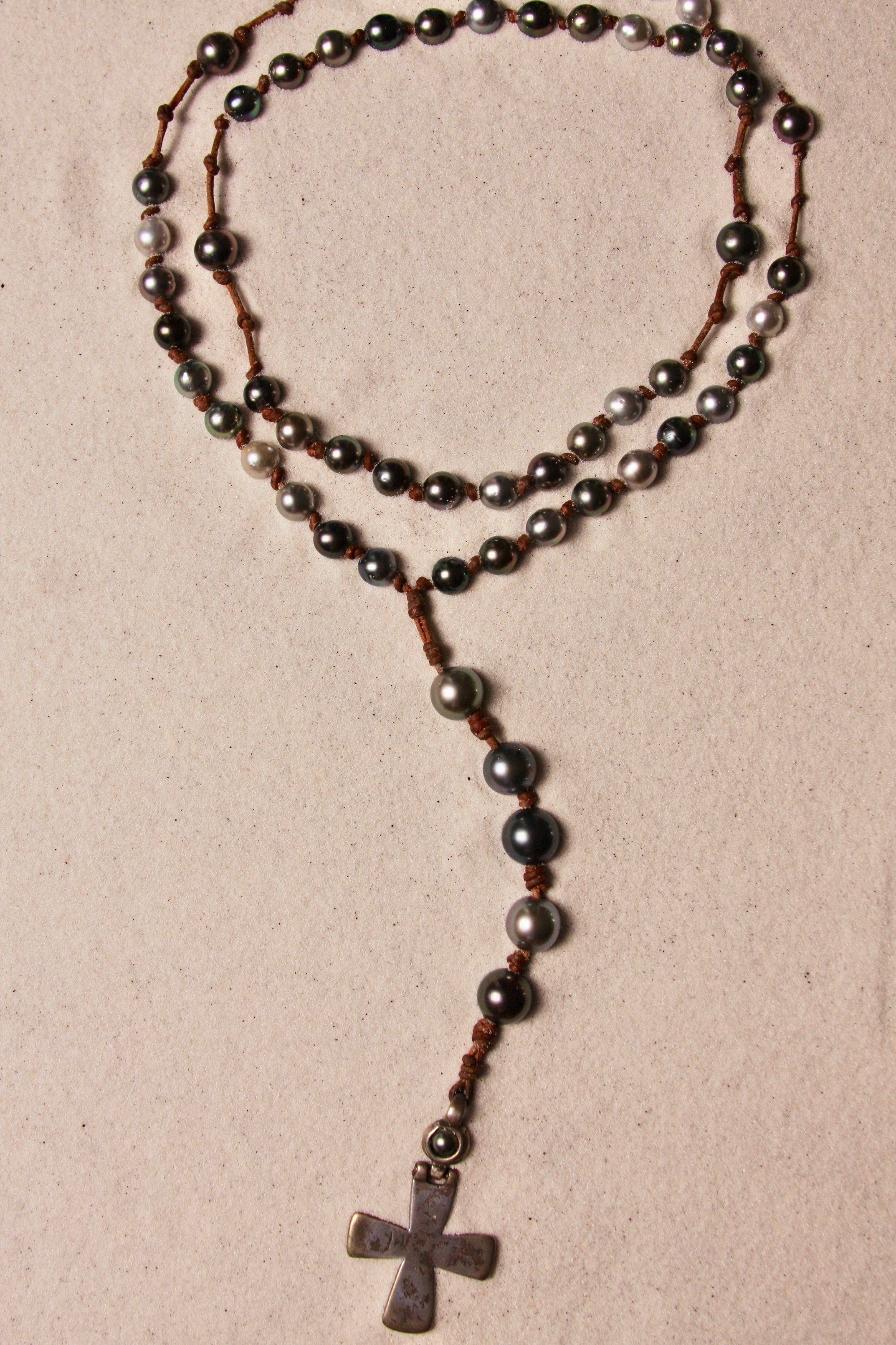 Black Tahitian Rosary With Cross