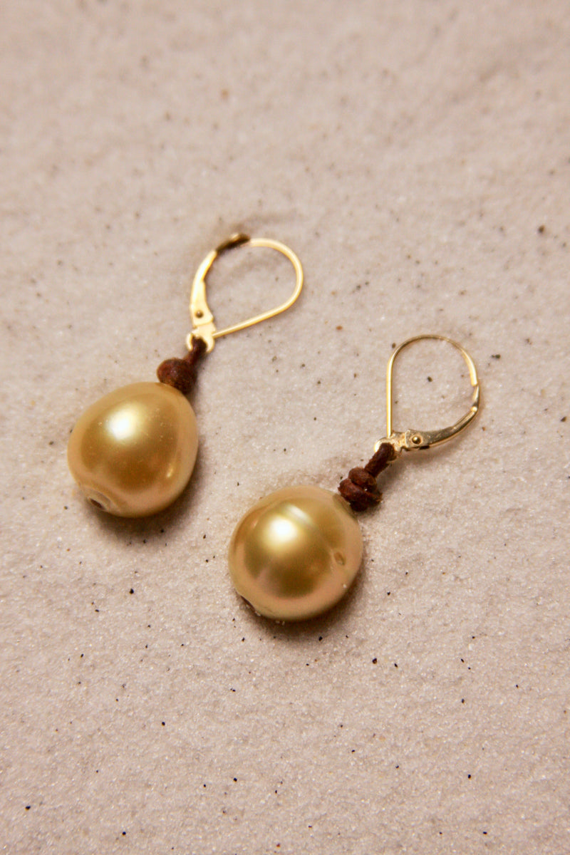 Gold South Sea Drop Earrings