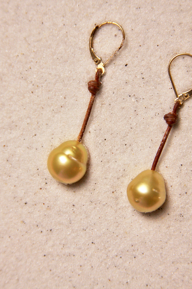Gold South Sea Drop Earrings